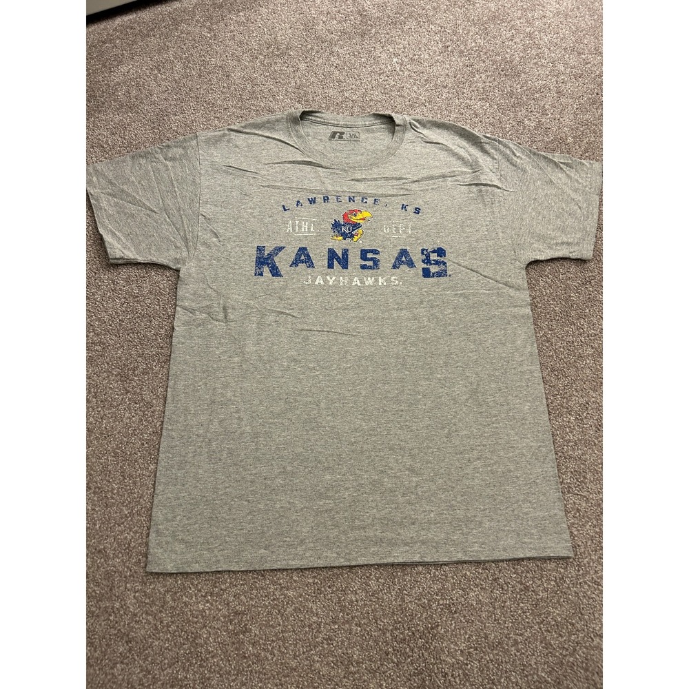 VTG Russell Athletic Kansas Jayhawks TShirt Mens L Gray Excellent Graphic Tee
